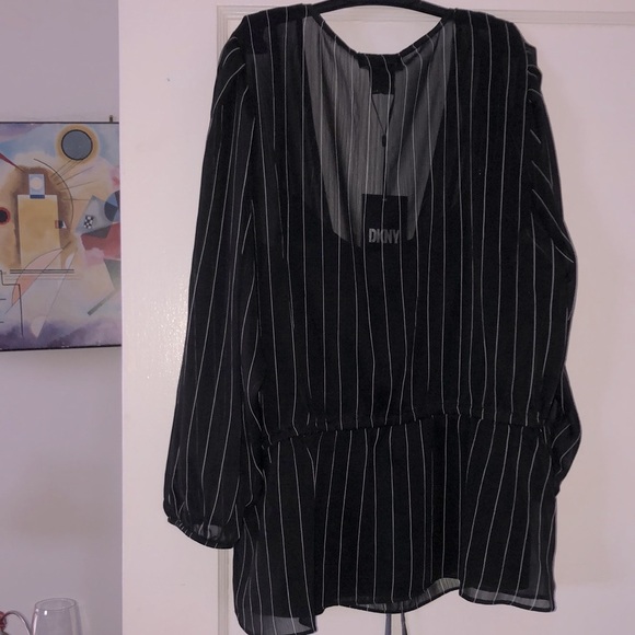 DKNY (M) Bli blk / ivory dressy 2 pieces 3/4 sleeves blouse / tunic - Picture 6 of 16